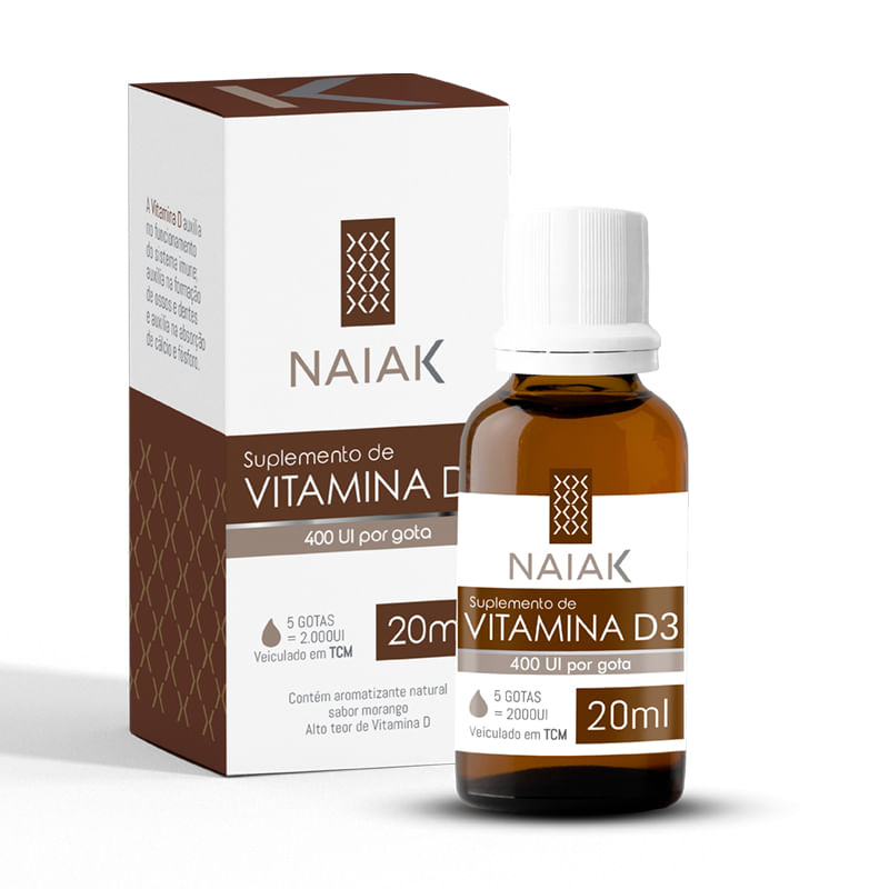 Vitamina D3 400ui em gotas 20ml - Naiak - Mundo Verde