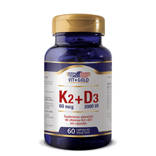 Vitamina K2 60mcg com Vitamina D3 2000ui Vitgold 60 cápsulas