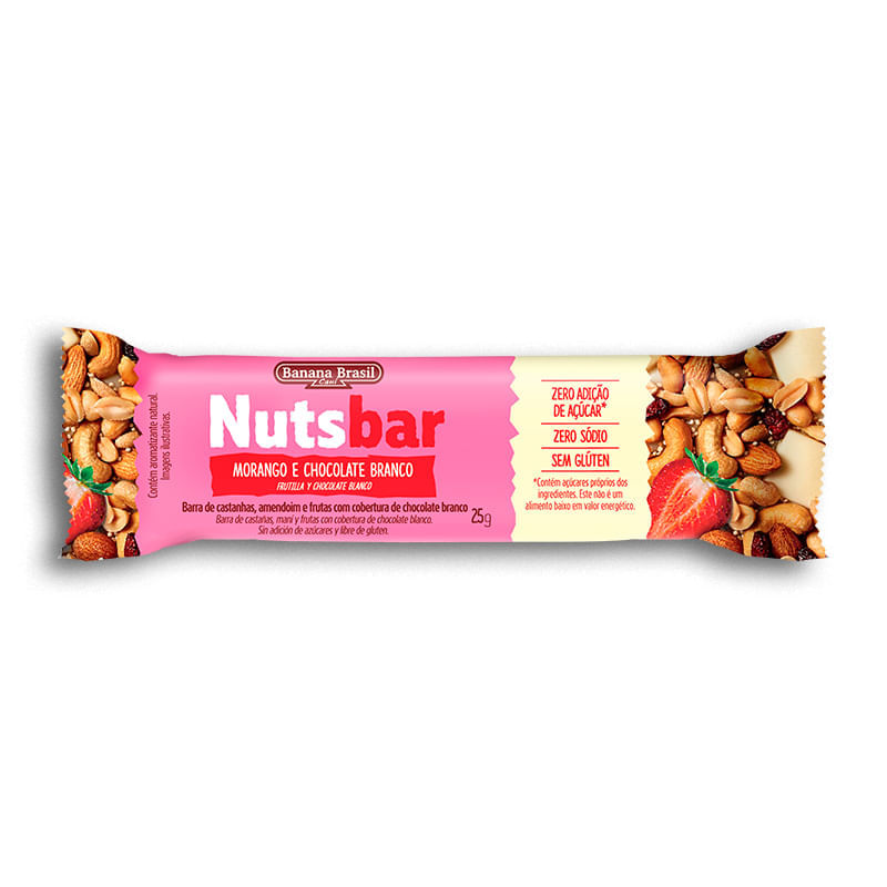 Nuts Bar Castanhas Morango E Choco Branco 25g - Banana Brasil - Mundo Verde