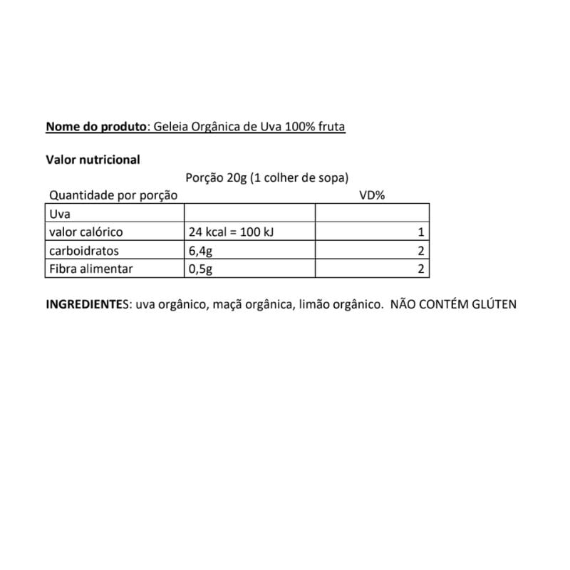 Geleia de uva orgânica Engenho da Terra 210g