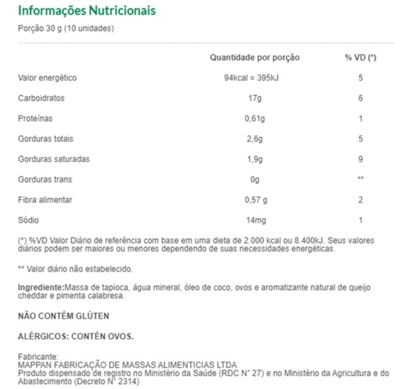 Informações nutricionais