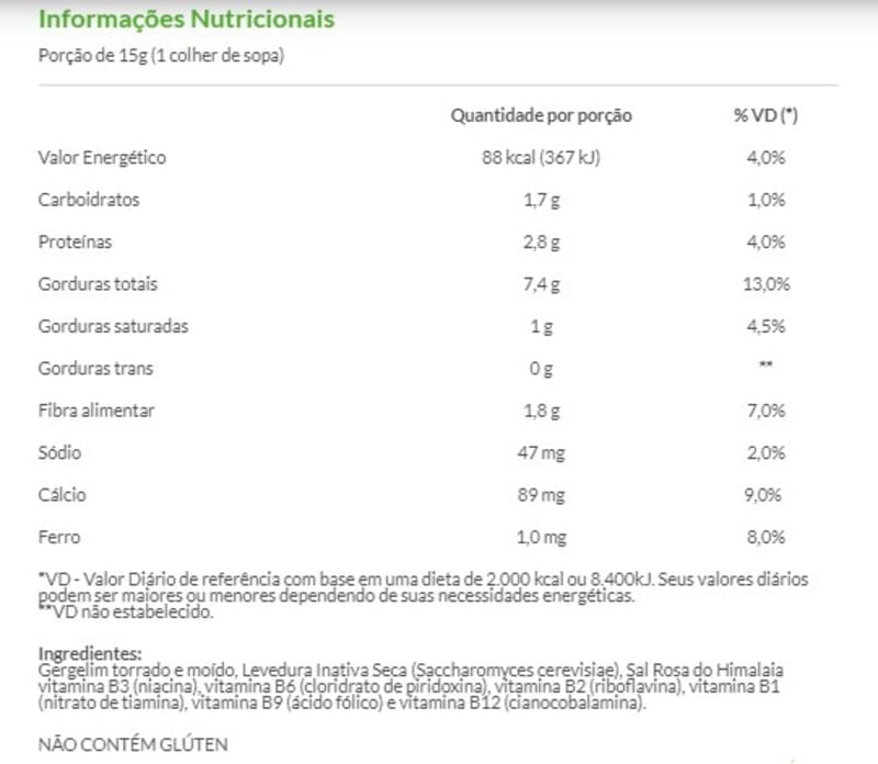 Informações nutricionais