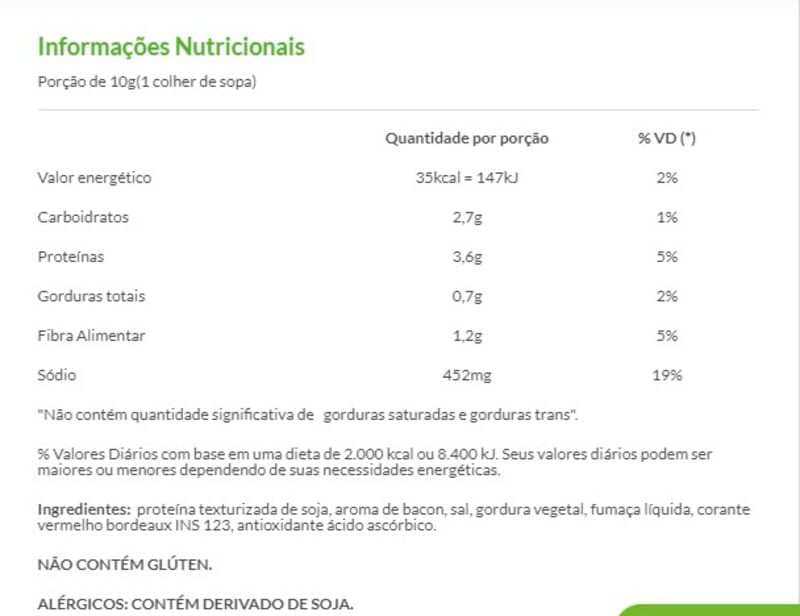 Informações nutricionais