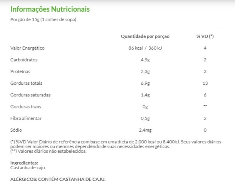 Informações nutricionais