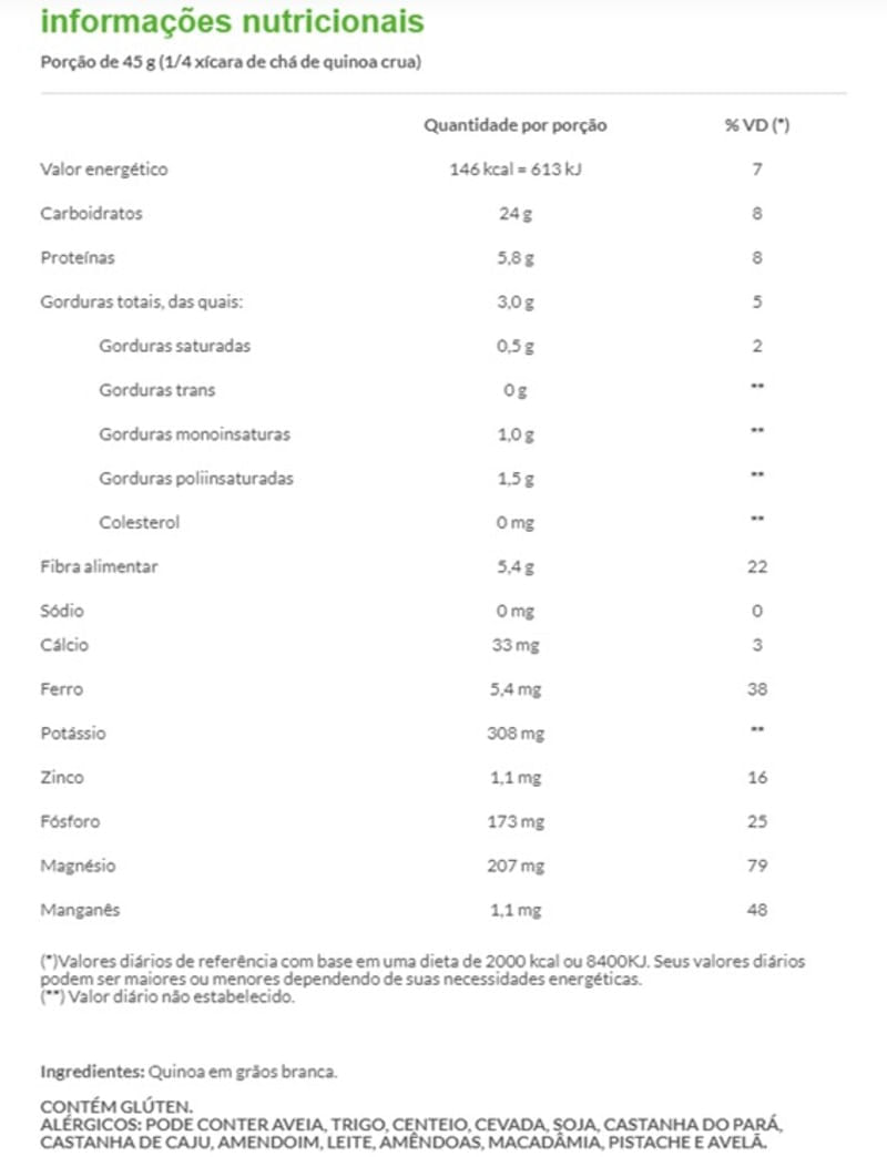 Informações nutricionais