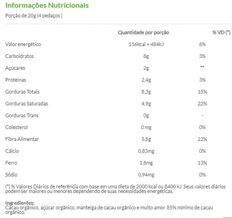 Informações nutricionais