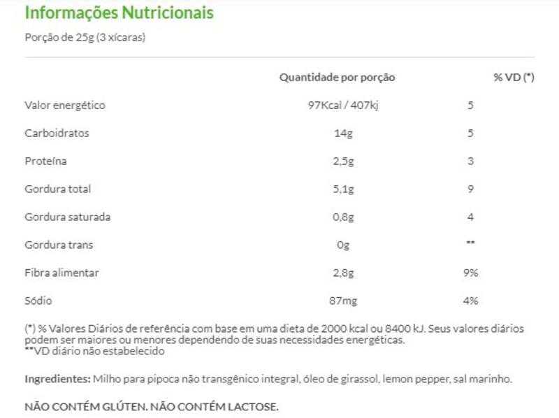 Informações nutricionais