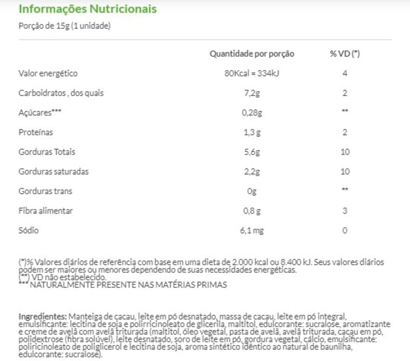 Informações nutricionais