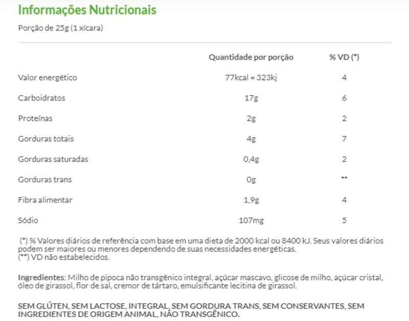 Informações nutricionais