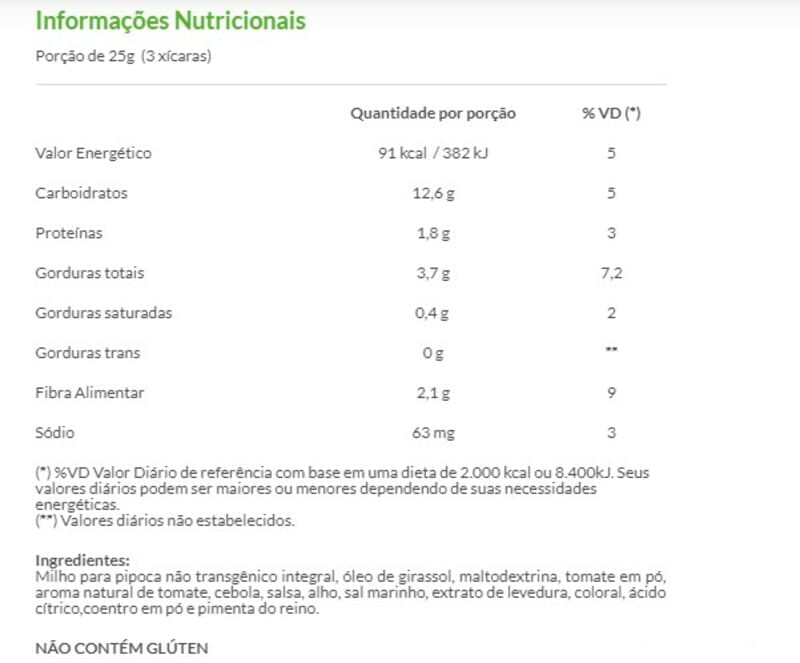 Informações nutricionais