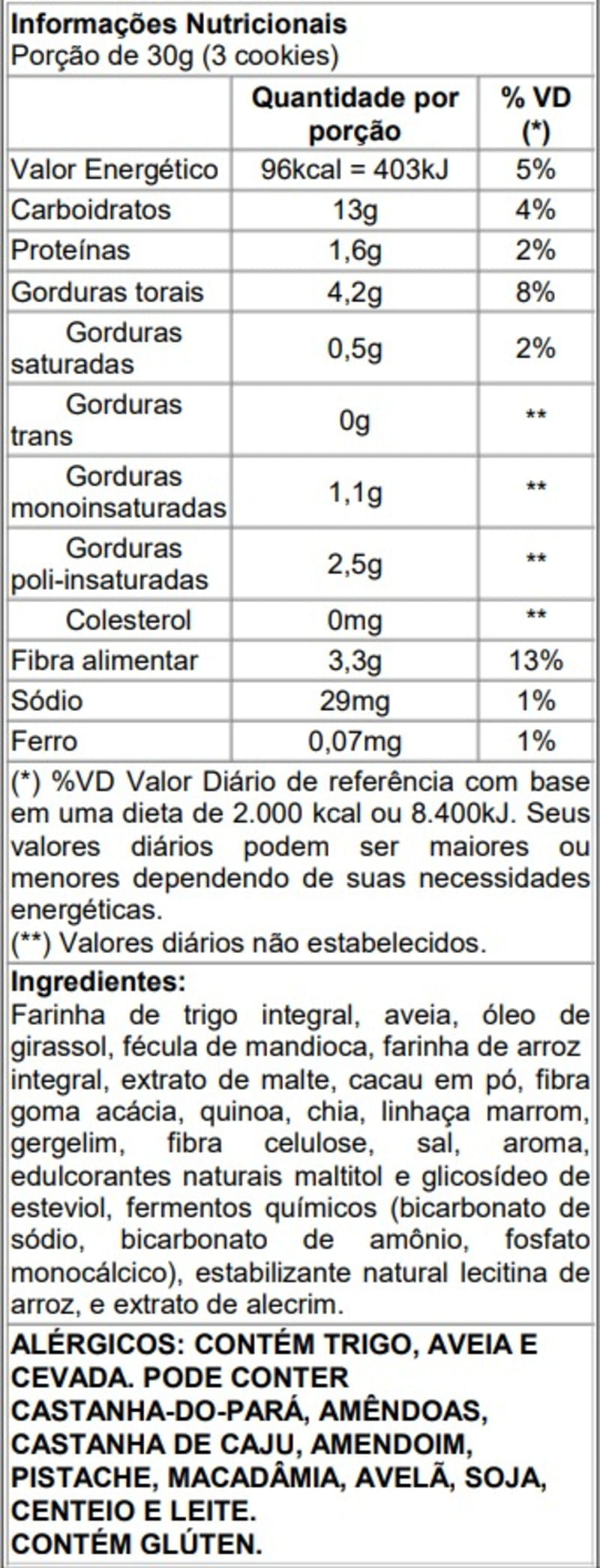 Informações nutricionais