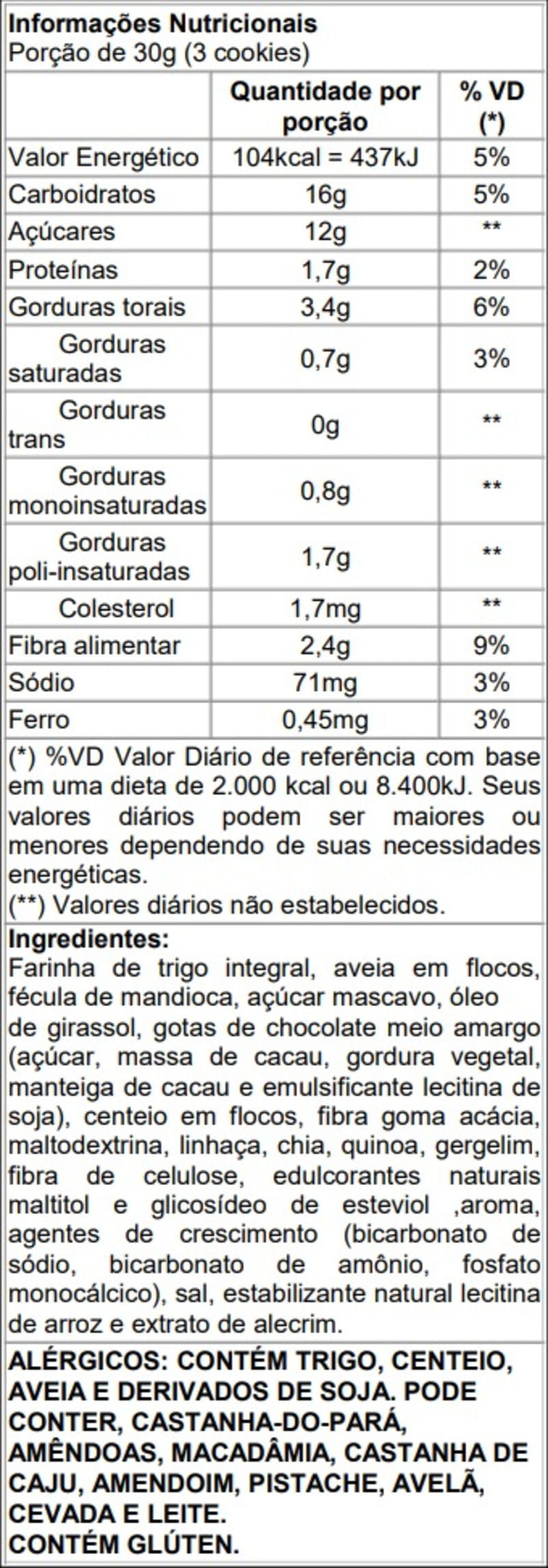 Informações nutricionais