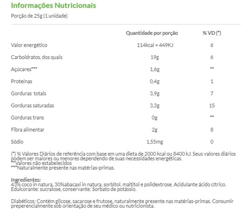 Informações nutricionais