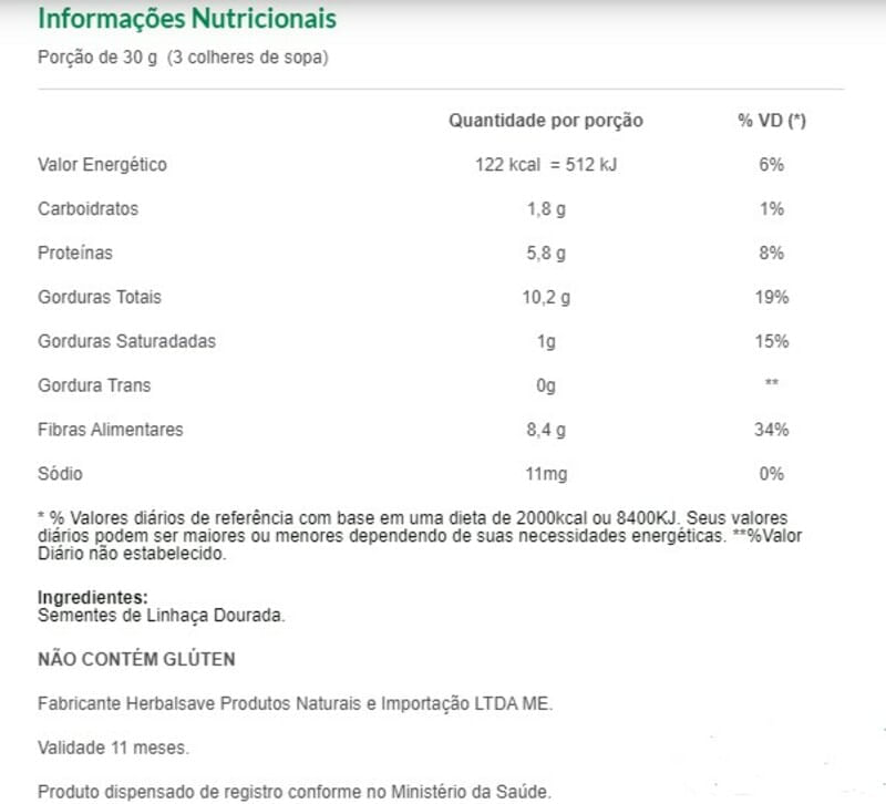 Informações nutricionais