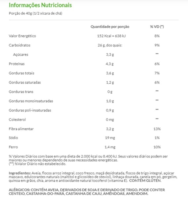 Informações nutricionais