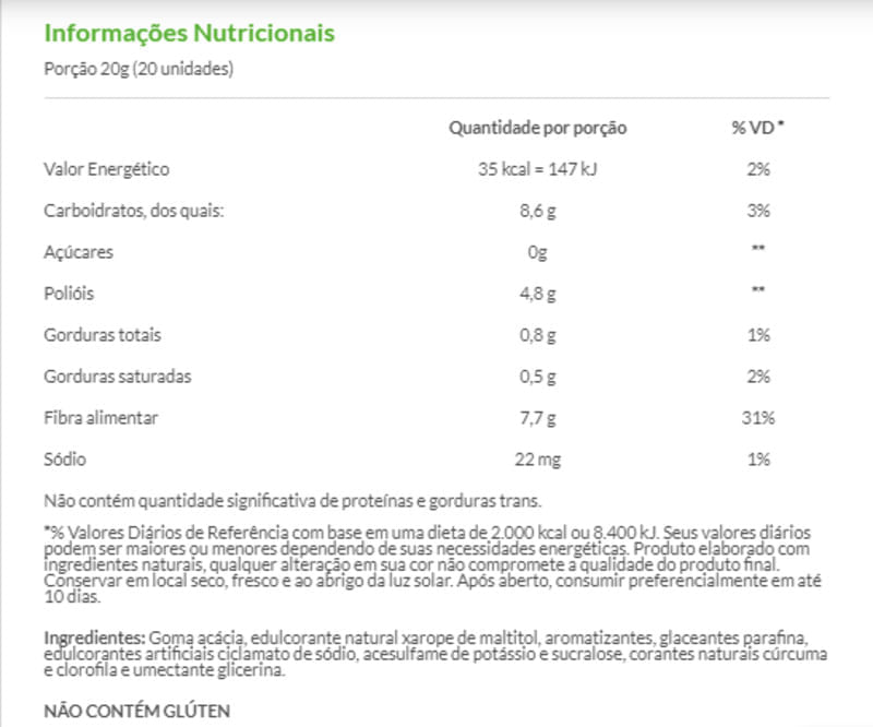 Informações nutricionais