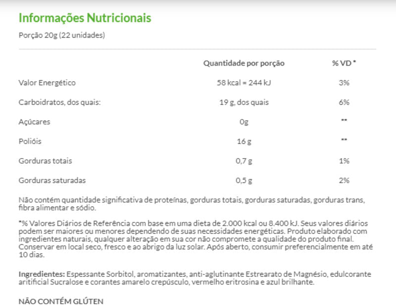 Informações nutricionais