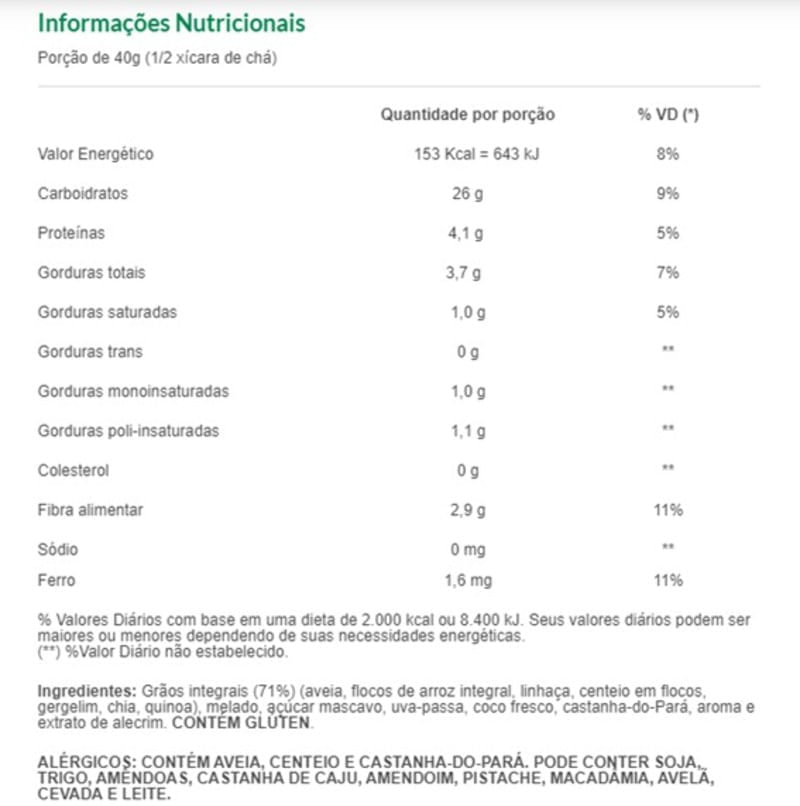 Informações nutricionais