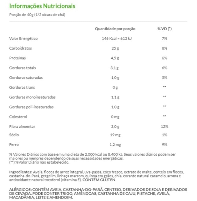 Informações nutricionais