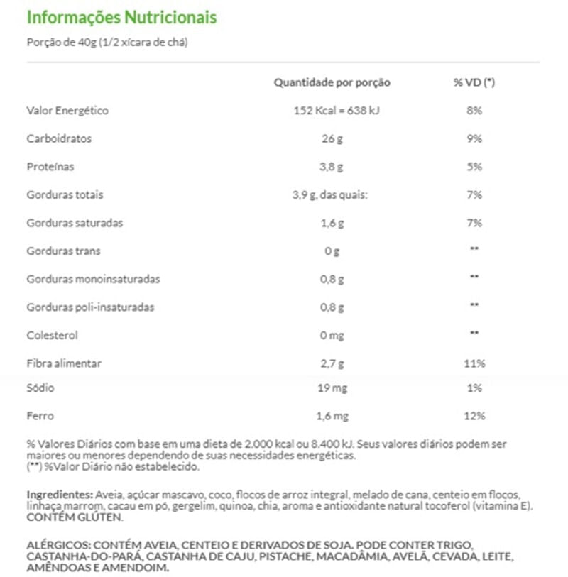 Informações nutricionais