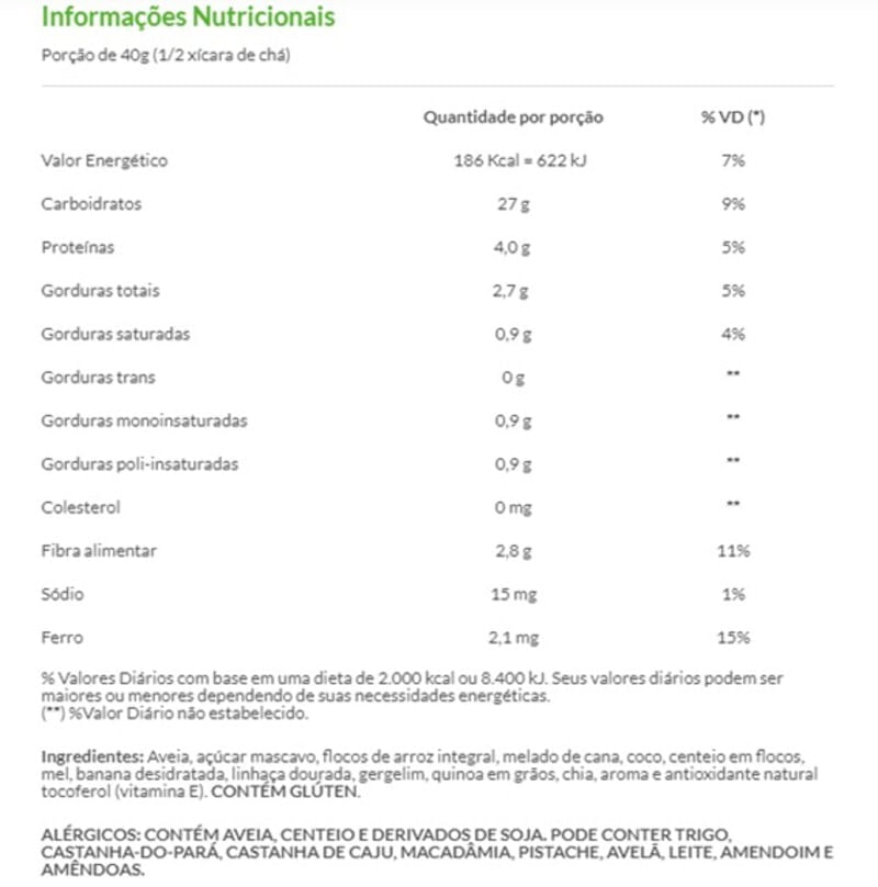 Informações nutricionais