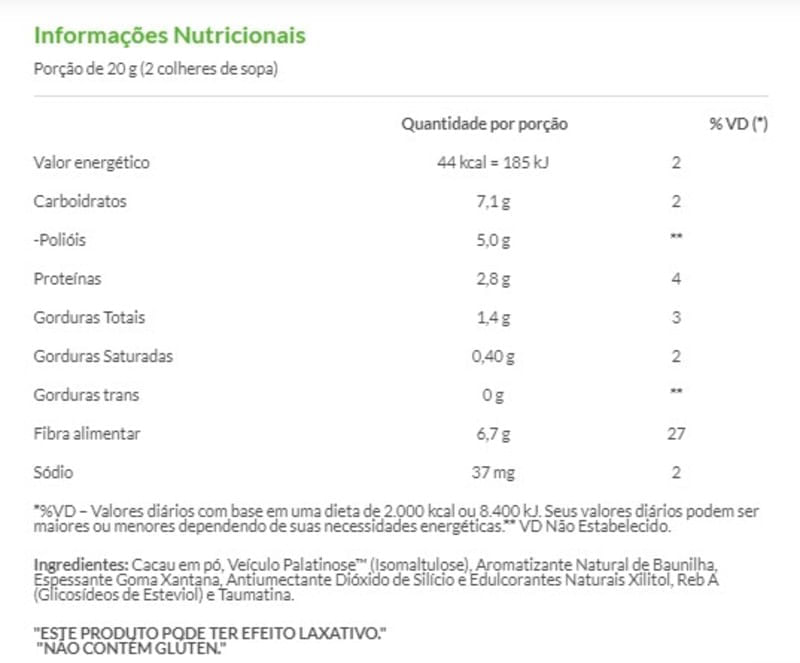 Informações nutricionais