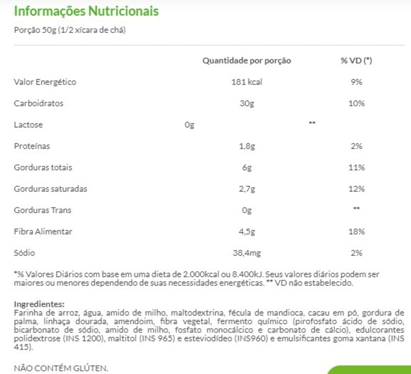 Informações nutricionais