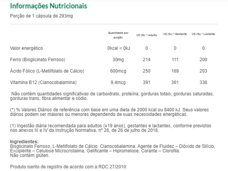 Informações nutricionais