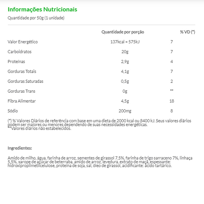 Informações nutricionais