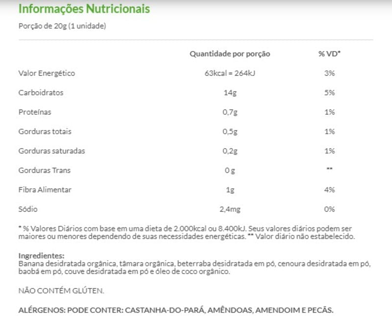 Informações nutricionais