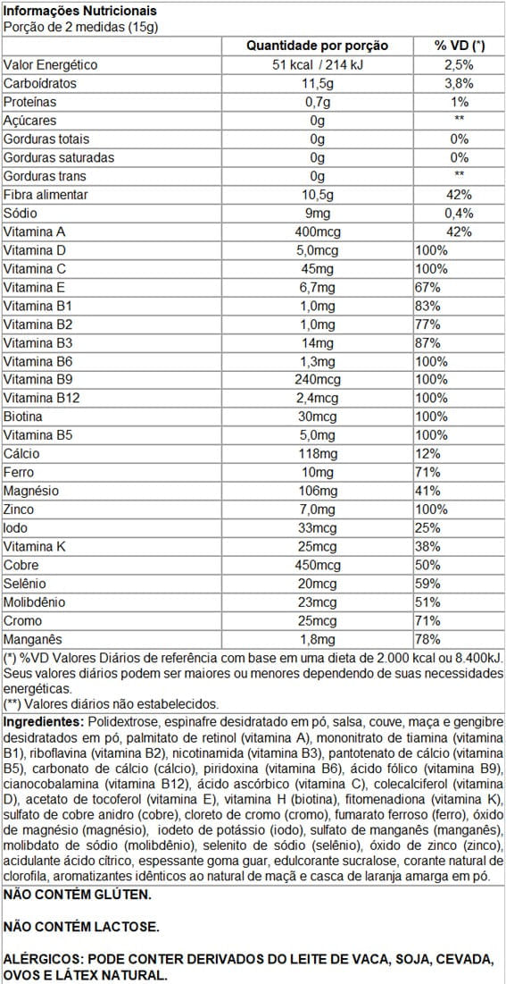 Informações nutricionais