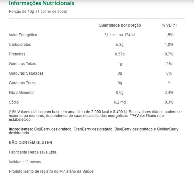 Informações nutricionais