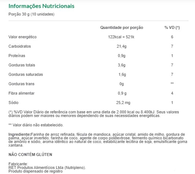 Informações nutricionais