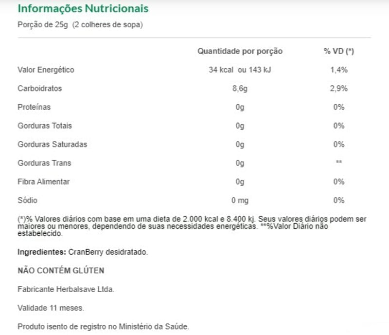 Informações nutricionais