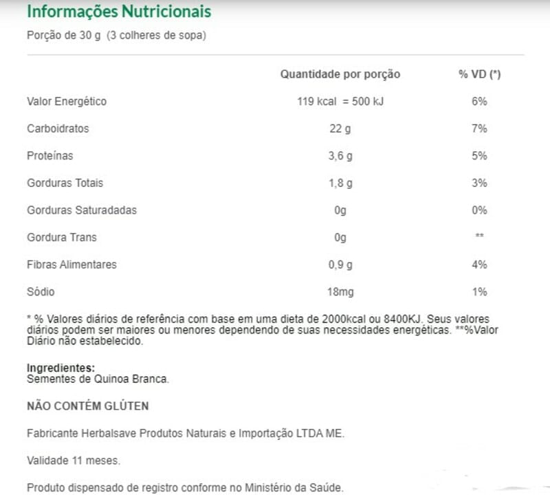 Informações nutricionais