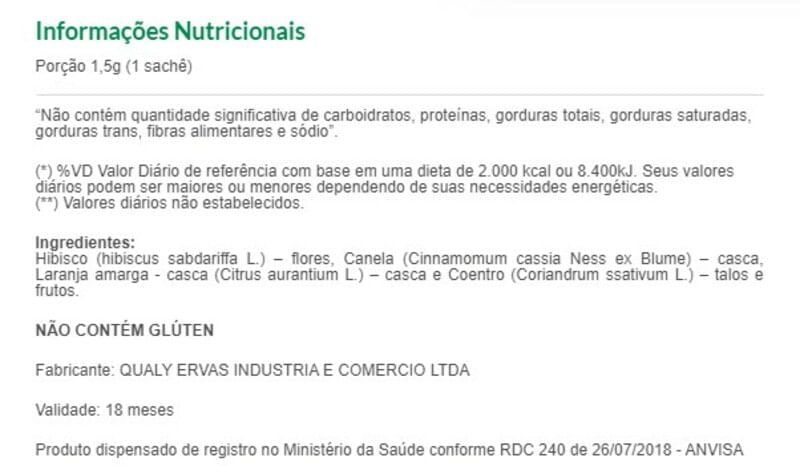 Informações nutricionais