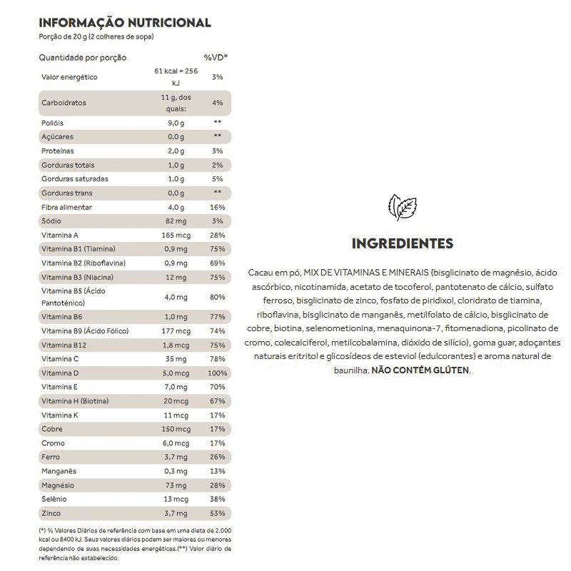 Informações nutricionais