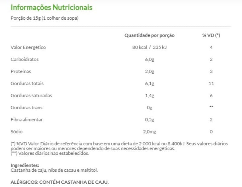 Informações nutricionais