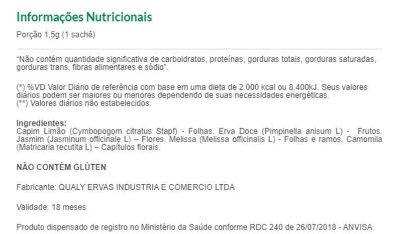 Informações nutricionais