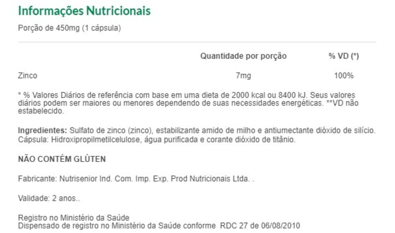 Informações nutricionais