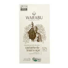 Chocolate Ao Leite De Coco Castanha Do Brasil E Açaí 52% Cacau Warabu 70g