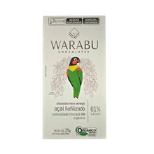 Chocolate Meio Amargo Açaí Liofilizado Comunidade Urucará 61% Cacau Warabu 25g