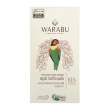 Chocolate Meio Amargo Açaí Liofilizado Comunidade Urucará 61% Cacau Warabu 70g