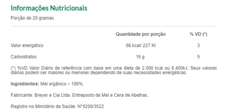 Informações nutricionais