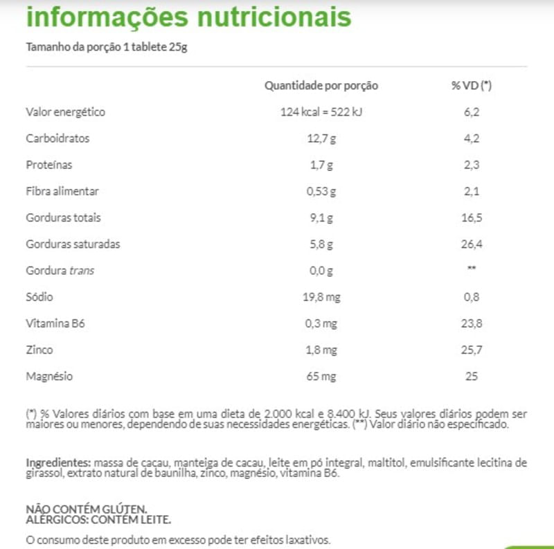 Informações nutricionais