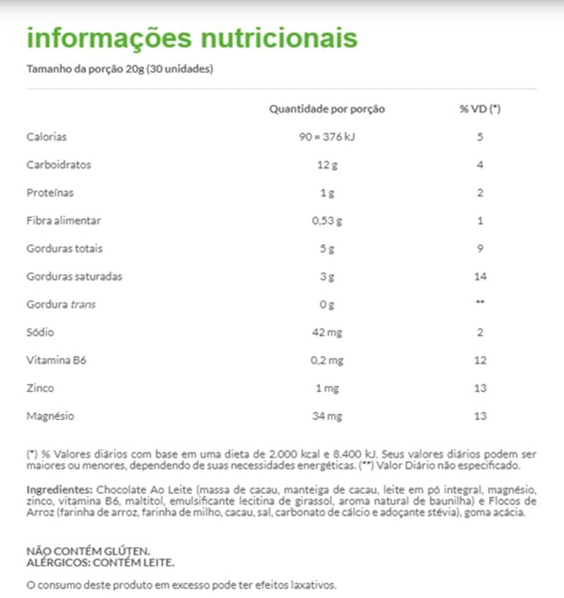 Informações nutricionais