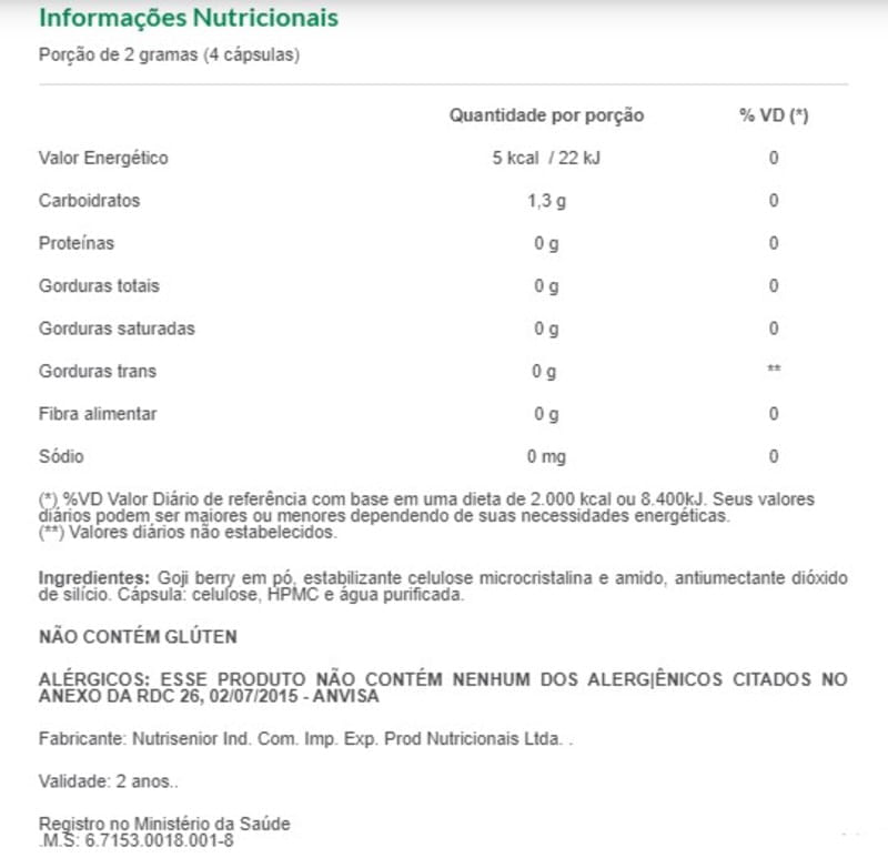 Informações nutricionais