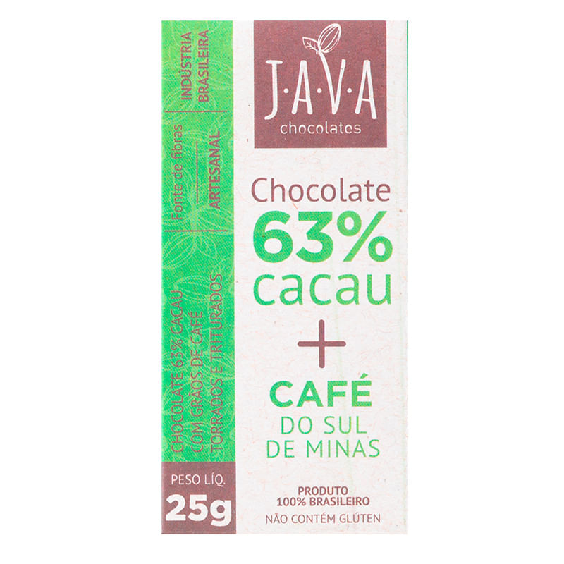 Chocolate 63% com Café 25g - Java Chocolates - Mundo Verde